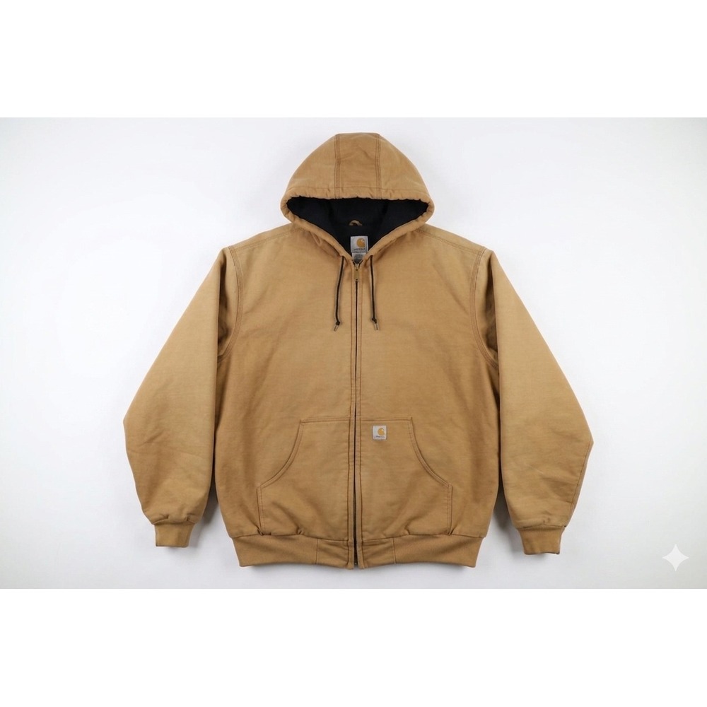 Carhartt Mens Vtg Duck Canvas Thermal Lined Active Jacket Brown Full Zip Hood XL
